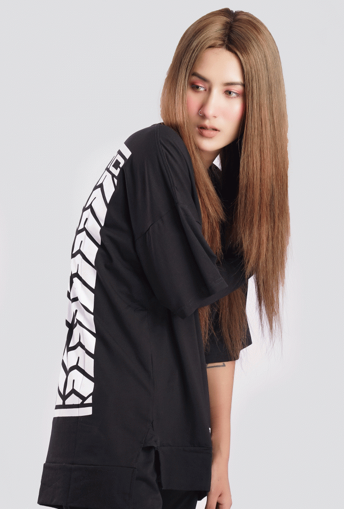 YGN TRAFFIC TYRE Design T-Shirt Black&White(Girl)